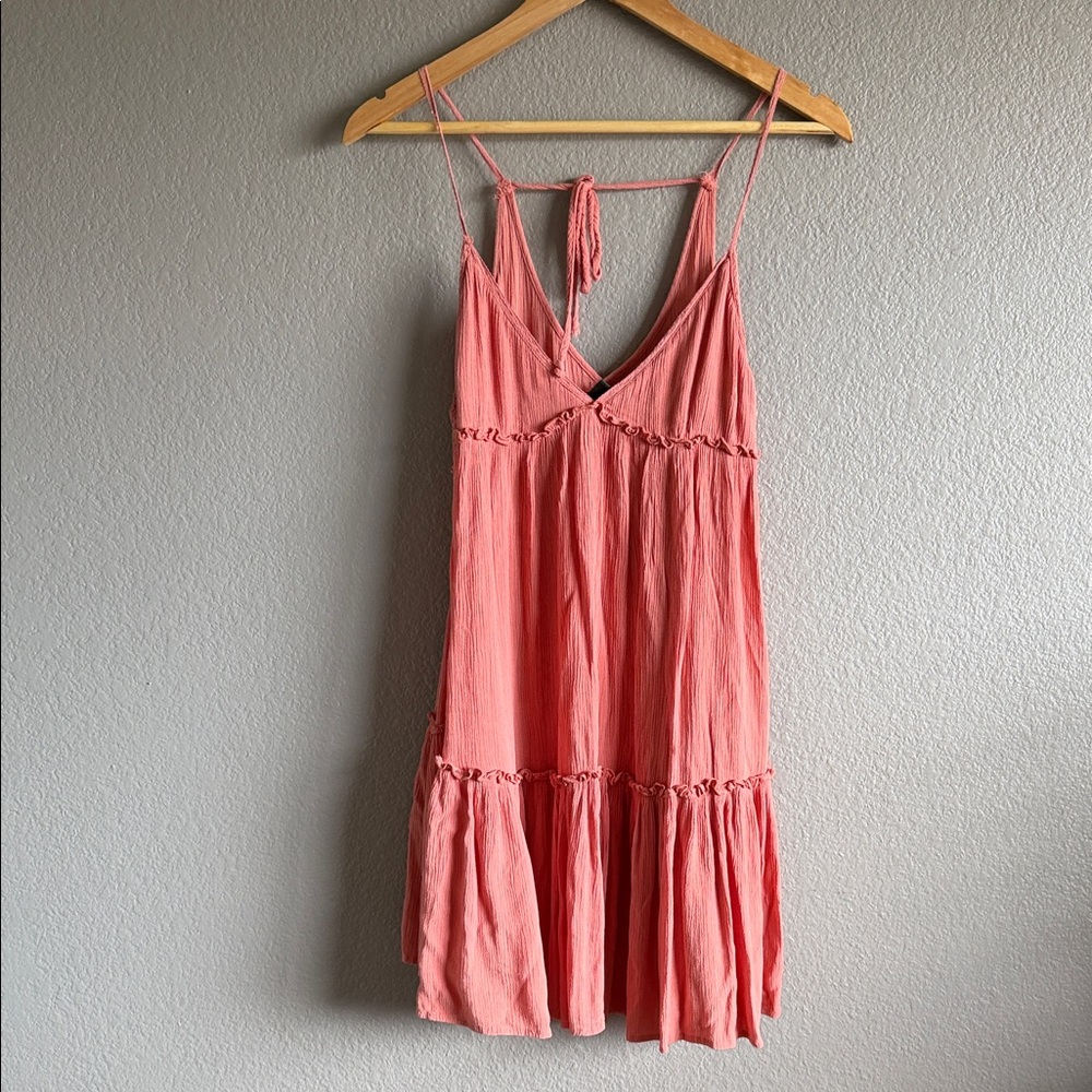 wild fable Coral Pink Tiered Spaghetti-Strap Dress